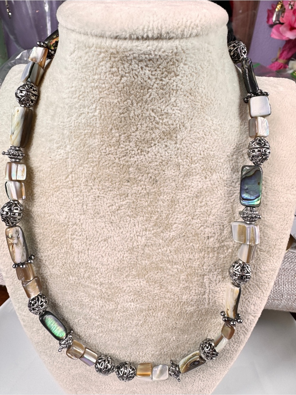 Cookie Lee Iridescent Brown and Green Mother-of-Pearl Necklace